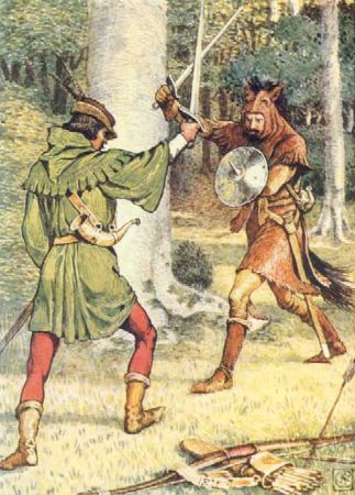 Walter Crane, Robin Hood and Guy of Gisborne Fighting, 1912